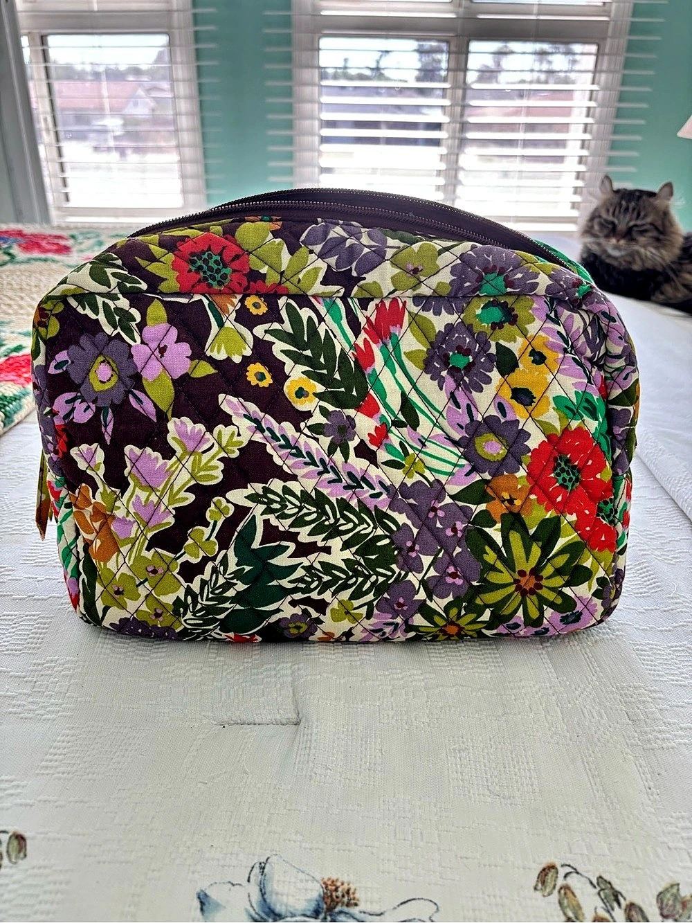 Vera Bradley Large Cosmetic Bag Floral Purple & Green